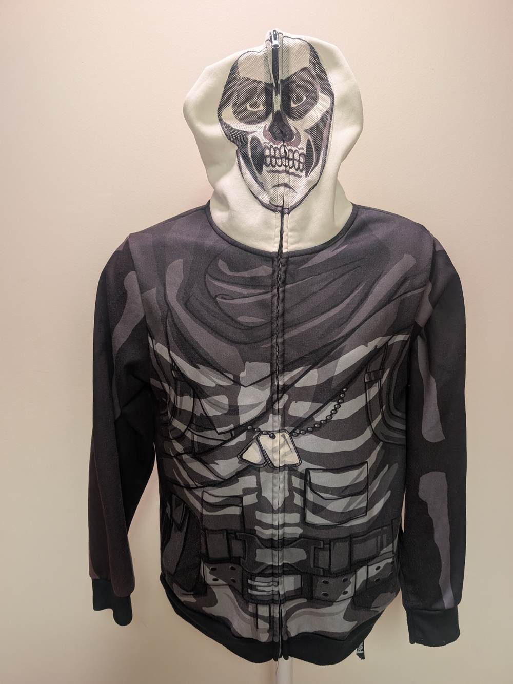 Men's Black and Gray Skeleton Print Zip Hoodie